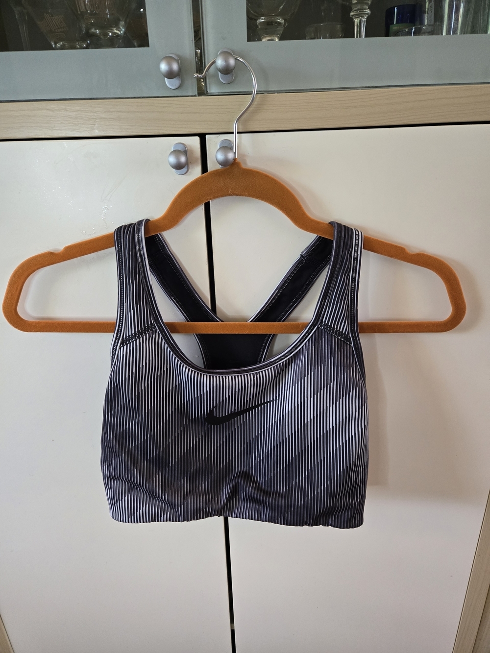 Nike Black and White Striped Racerback Sports Bra